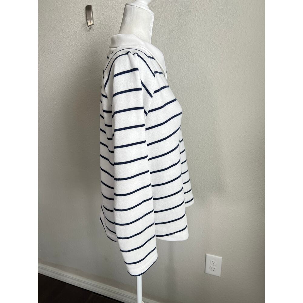 J. Crew Factory White Striped Wide Button Collar Pullover Sweatshirt Women's M - Picture 6 of 7